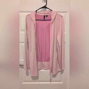 New Directions Pink and White Striped Cardigan